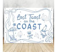 Aumccxz Last Toast on the Coast Backdrop - Funny Coastal Bachelorette Party Decorations - Engagement Wedding Bridal Shower Beach theme Party Decorations Blue