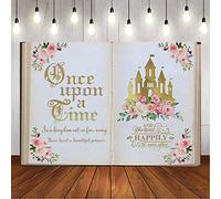 Aumeko 8x6ft Once Upon a Time Backdrop Pink Floral Gold Castle Princess Fairytale Birthday Party Decoration Girls First Birthday Party Photobooth Backdrop Supplies Cake Table Decorations