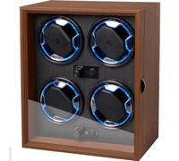 AUMIN Automatic Watch Winder 4 Slots 4 Rotation Modes with Blue LED Light,watch storage box with Soft Flexible Watch Pillow, AC Adapter Quiet Motor, Black walnut woodwork