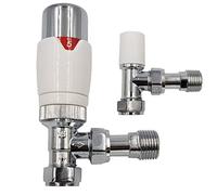 Aumix ½” x 15mm Thermostatic Classic Angle TRV Chrome White Radiator Valves + Lockshield Set