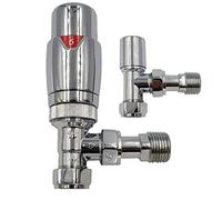 Aumix ½” x 15mm Thermostatic Classic Angle TRV Full Chrome Radiator Valves + Lockshield Set