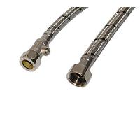 Aumix x2 (Pair) 15mm x ½” inch BSP 9mm Bore 300mm Flexible Braided Pipe Bathroom Tap Connector Hose with Isolator Valve WRAS Approved