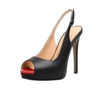 AUMOTED Women's High Heel Slingback Pumps Stilettos High Heels Patent Slingback Pumps Solid Peep Toe Platform Stilettos Pumps Dating Party Dress Shoes 4.7 Inch, Matte Black, 7 UK