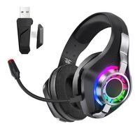 Aumotop 2.4GHz Wireless Gaming Headset with Clear Communication and 7.1 Surround Sound for Competitive Play, Over-Ear Game Headphones for Mobile Gamers (Black)