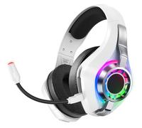 Aumotop 2.4GHz Wireless Gaming Headset with Clear Communication and 7.1 Surround Sound for Competitive Play, Over-Ear Game Headphones for Mobile Gamers (White)
