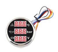 Aumotop Car Boat 3 in 1 Sensor Meter Engine Coolant Temperature Oil Pressure Voltmeter 52mm Digital Display Backlight, Wide Compatibility, Convenient and Practical for Yachts, Motorcycles Red (Black