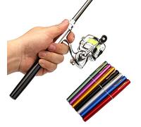 Aumotop Compact Pocket Collapsible Fishing Rod Reel Combo Mini Pen Fishing Pole Kit Telescopic Lightweight Reel Rod Kit for On-The-Go Anglers Aluminum Alloy & Steel Fiber Blue/Red 1M (1.4M)
