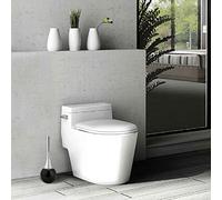 Aumotop Durable Bathroom Toilet Scrub Brush Set with Stainless Steel Base, ABS Plastic Handle, Easy to Store, Ideal for Household (Silver) (Black Base)