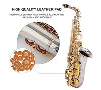 Aumotop E Flat Saxophone Exquisite 802 Key Type Woodwind Instrument High Quality Brass Material Blue with Cleaning Rod Strap Padded Case Great for Musicians and Saxophonists (Silver)