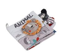 Aumotop Educational Baby Soft Cloth Book with Animal Vocabulary for Brain Development over 4 Months Grey White (Lion)