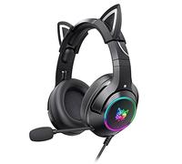 Aumotop Gaming Headset 7.1 Surround Sound Noise Cancelling Cat Ears (3.5mm) | Omnidirectional Microphone, Soft Ear Cushions, RGB Lighting, PC Laptop Headphones, Wired Volume Control