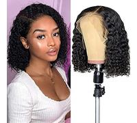 Aumotop Glueless Short Curly Bob Wig with Rose Net Brazilian Hair Wavy Wig 150% Density Water Wave for Women
