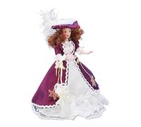 Aumotop Miniature Porcelain People Elegant Victorian Style Doll with Movable Limbs for 1/12 Dollhouse Decoration, Dark Purple Skirt and Hat, 6.5in