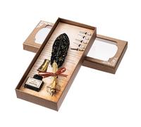 Aumotop Quill Pen Vintage Feather Dip Ink Set Premium Material Real Nibs for Calligraphy Student Box (Black)