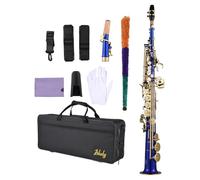 Aumotop Soprano Saxophone Exquisite Brass Construction Durable Leather Pads for Student Beginner Professional with Carrying Case Blue B Flat Woodwind Instrument for Sax Players