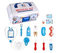 Aumotop Toddler Doctor Kit Realistic Playset 15pcs with Stethoscope, Toothbrush, Pills, Glasses for Kids - Safe and Educational Doctor Playset for Children 3-5, Blue & Red ABS Material