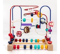 Aumotop Toddler Wooden Bead Maze Roller Coaster Toy, Coordination Ability Practicing Bead Roller Coaster for Color Perception, Open Thinking Development (Animal Pattern)