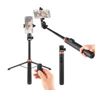 Aumotop Versatile Selfie Stick & Tripod with 360° Rotatable Phone Holder for Camera, Extendable Handheld Photography Bracket for Selfie Live Streaming, Black