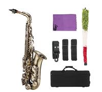 Aumotop Vintage Style Ebony Alto Saxophone with Black Plated Copper Construction for Beginner Student Intermediate Player with Carrying Case Mouthpiece Neck Strap & Backpack Strap