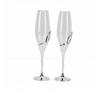 Aumotop Wedding Champagne Flutes, Dual Heart Design (Silver) | Elegant glass construction, ergonomic comfort, versatile for various occasions, includes gift box