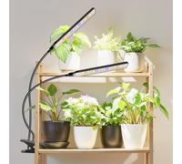 Aumtrly Grow Lights for Indoor Plants, 2 Head LED Full Spectrum Clip Grow Lamp with 6/12/16H Timer, 3 Light Mode, 5 Dimming, Black Gooseneck Plant Lights for Indoor Growing and Seed Starting