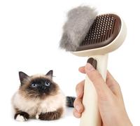 aumuca Cat Brush with Release Button, Cat Grooming Brush for Long or Short Haired Cats, Removing Loose Fur and Massage, Brown