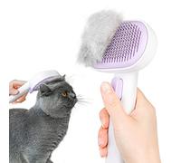 aumuca Cat Dog Brush with Release Button, Grooming Comb for Shedding Purple