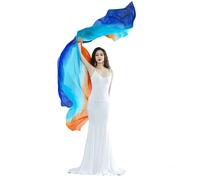 Aumulen 8mm Hand-made Belly Dance Silk Scarf Veils for Women Gradual Colors 98"x45" (Blue Turquoise Orange), Blue Turquoise Orange, One Size
