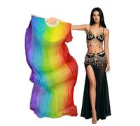 Aumulen Women 1 Piece Hand-made Real Silk Long Belly Dance Fan Veils(Right Hand Only), Vertical Rainbow, One Size