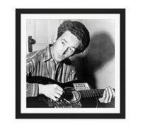 Aumuller Portrait Folk Singer Woody Guthrie Kill Fascists Photo Square Wooden Framed Wall Art Print Picture 16X16 Inch