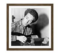 Aumuller Portrait Folk Singer Woody Guthrie Kill Fascists Photo Square Wooden Framed Wall Art Print Picture 16X16 Inch