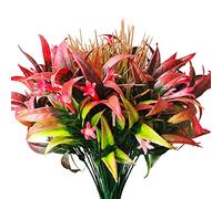 AUMVEYI 8 Bundles Artificial Plants Bushes Outdoor UV Resistant Fake Flowers Grass Bulk Faux Plastic Greenery for Fall Winter Summer Outside Window Box Planter Front Porch Yard Floral Arrangements