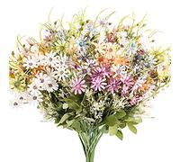 AUMVEYI Artificial Colorful Daisy Flowers 6 Bundles UV Resistant Fake Plastic Plants Multicolor Faux Greenery Silk Wild Flower Bulk Bouquets for Home Indoor Outdoor Centerpiece Porch Decoration