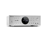 AUNA AMP-9200 BT Karaoke Stereo Amplifier - Output Power: 2 x 60W RMS, Bluetooth, USB/SD, AUX-In, DVD-In, 2 Microphone Connections, Silver