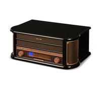 auna Belle Epoque 1908 Retro Stereo System - Record Player, Vinyl Player, Turntable, USB, CD, MP3, FM/AM Radio Tuner, Stereo Speakers, Recording Function, Built-In Cassette Deck - Black