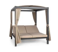 auna Hermitage Double XL Sunbed 2 Pers Steel Frame Sun Canopy Curtains