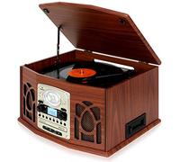 AUNA NR-620 Record Player - Vinyl Player, Turntable, Retro Record Player, CD player, VHF radio, Belt Drive, max. 45 rpm, USB/SD, Remote, Cassette Slot, Digitizing Function, Dark Brown