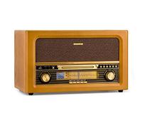 Auna Radio CD Player for Home, Retro FM Radio with Stereo System + AUX, Built-in Speakers with LC Display, Remote Control, USB Input and MP3, Wood Stereo Nostalgy Radio with Headphone Jack