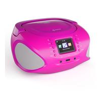 Auna Roadie Smart Portable CD Player - Bluetooth Boombox With Dab+/Fm/Internet Radio, CD/Mp3 Player, 2.4" Tft Display, Battery Operated, 3W Speakers, Aux/Usb, Pink