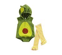 Aunaeyw Infant Baby Romper Set Fruit Pineapple Avocado Strawberry Stage Performance Zip-up Hooded Romper+Striped Stockings for Kids (Avocado, 0-6 Months)