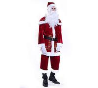 Aunaeyw Men´s Deluxe Santa Suit 7pc 2022 Christmas Adult Santa Claus Costume for Party Cosplay Deluxe Velvet Christmas Suit Costume Set (XL, Red)