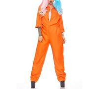 Aunaeyw Orange Prisoner Costume for Men Women Escaped Jail Jumpsuit Inmate Uniform Halloween Roleplay Party Outfits (Women Orange, XXL)