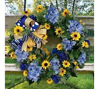 Aunaeyw Ukraine Flag Sunflower Front Door Wreath, Artificial Wreath Spring Decorations Party Festival Decoration Farmhouse Cottage Wreath for Home Porch (Wreath-5)