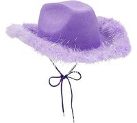 Aunaeyw Women Cowgirl Hat Cowboy Hats Fluffy Feather Brim Cowboy Hat for Hem Party,Holiday,Costume Party,Play Dress Up,Halloween Cosplay (Purple01, 32cm*42cm*18cm)