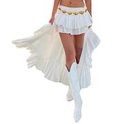 Aunaeyw Women's Boho Skirt Irregular Elastic Band Waist Short Front Back Long Flowy Skirt Irregular Ruffle Asymmetrical Midi Skirt (White, S)