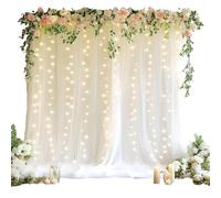 Aundhegrtt 10x10ft Tulle Backdrop Curtain with Lights String 2 Panels Photo Stage Backdrop for Wedding Partie