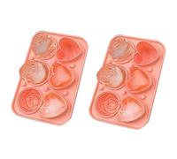 Aundhegrtt 2X Roses Ice-Cube Mold, Heart Shape Ice-Cube Tray, Silicone Ice Mold, Ice Ball Maker for Whiskey Cocktails Drinks, Pink