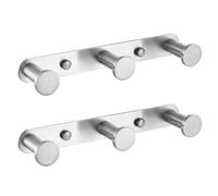 Aundhegrtt 2X Towel Hook Stainless Steel, Robe Hook Wall Mount Drilled, Coat Hook Wall Hook Drilling,Door Hook Silver 3 Hook