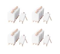 Aundhegrtt 4 By 4 Inch Mini Canvas and 8 x 16cm Mini Wood Easel Set for Painting Drawing School Student Artist Supplies, 48 Pack