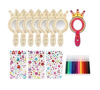 Aundhegrtt DIY Wood Craft Kit for Kids Handheld Mirrors Unfinished Wood Crown Shape for Art Activities
